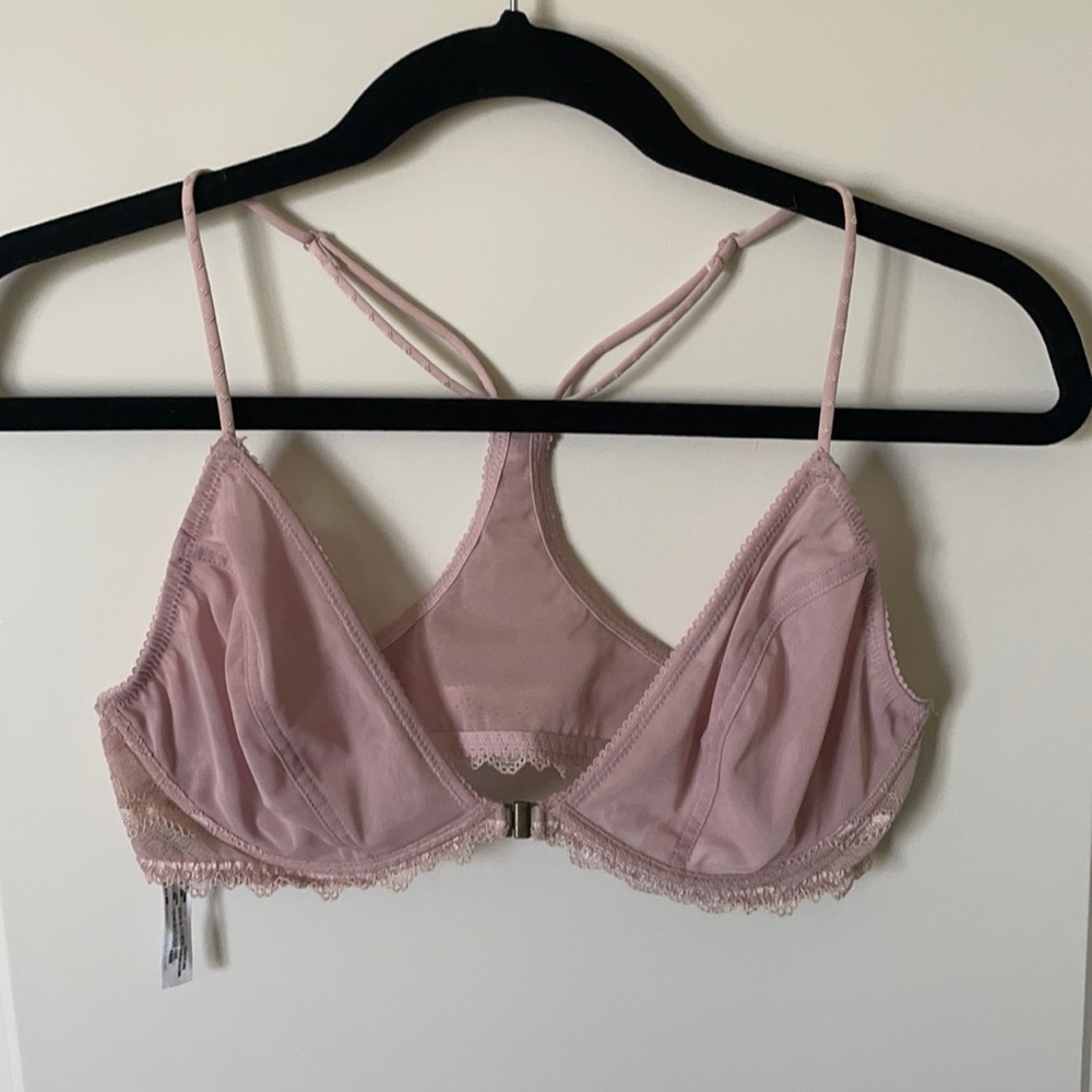 Dusty rose mesh and lace bralette